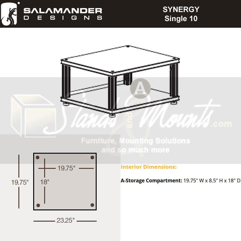 Salamander Designs Synergy Core Module Single 10 SU10C/B, equipment rack compartment dimensions diagram