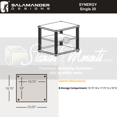 Salamander Designs Synergy Core Module Single 20 SU20W/A, AV cabinet interior dimensions diagram
