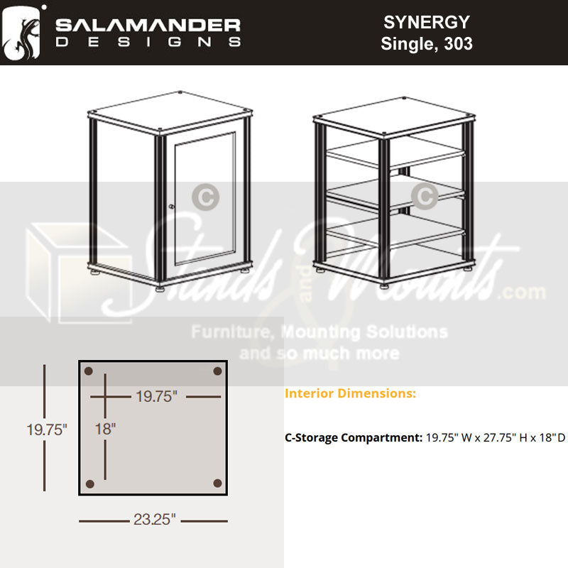 Salamander Designs Synergy 303 AV Cabinet SB303C/A, AV cabinet interior dimensions diagram