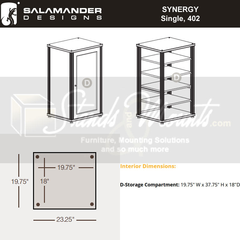 Salamander Designs Synergy 402 AV Cabinet SB402W/B, storage cabinet compartment dimensions diagram