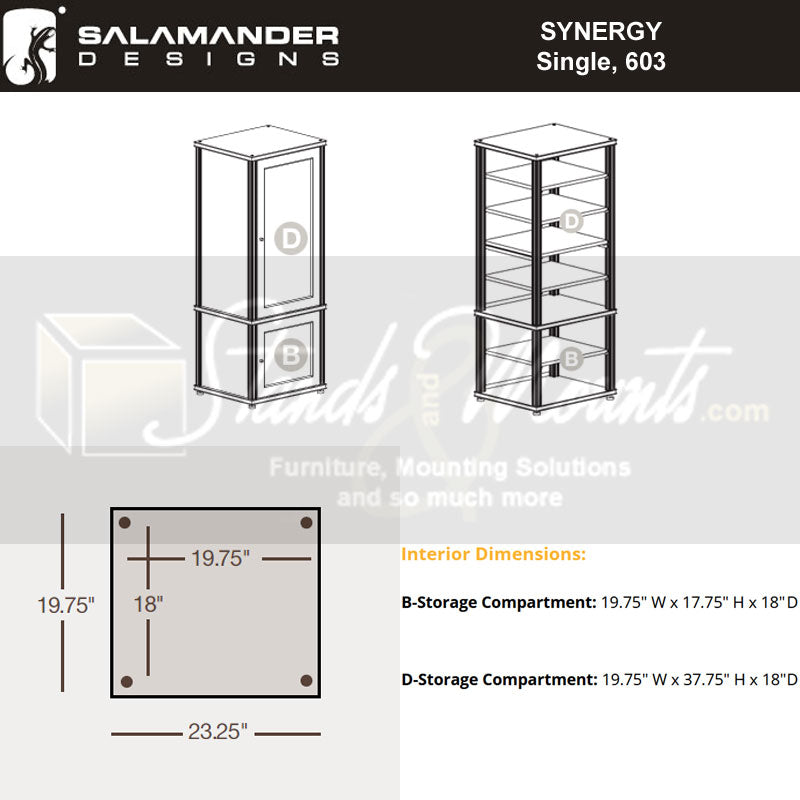 Salamander Designs Synergy 603 AV Cabinet 603W/B, tall AV cabinet interior dimensions diagram