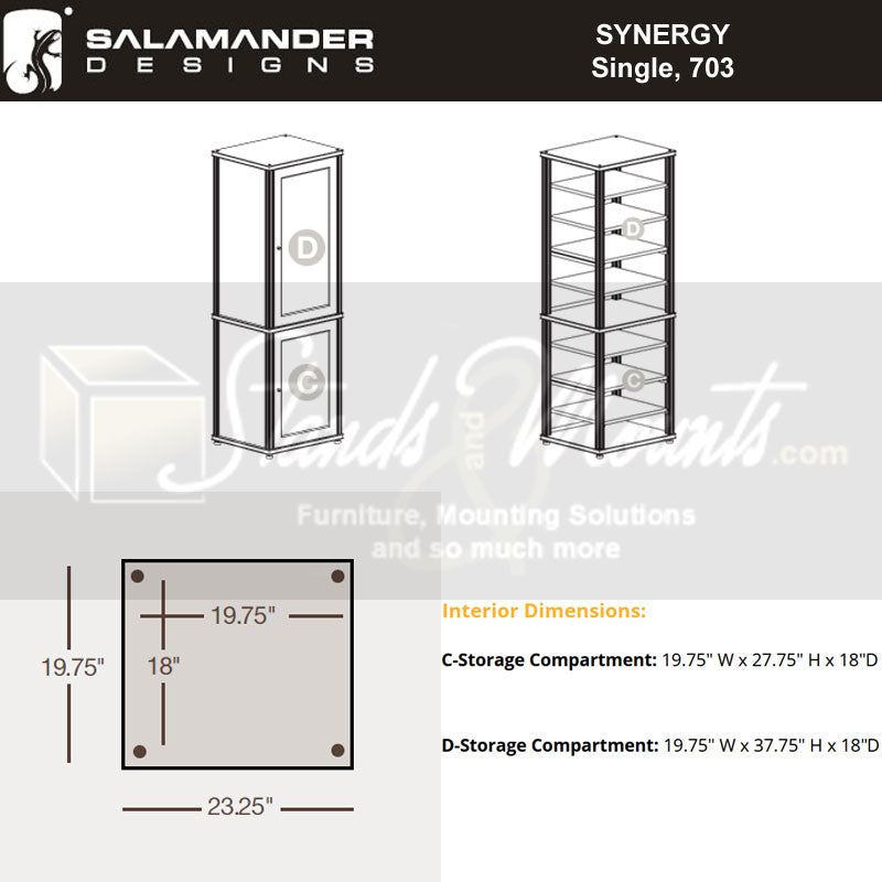 Salamander Designs Synergy 703 AV Cabinet 703BO/A, tall AV cabinet interior dimensions diagram
