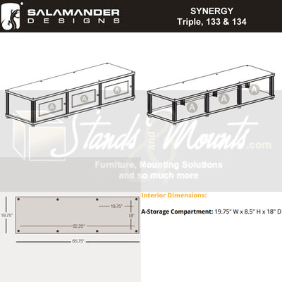 Salamander Designs Synergy Core Module Triple 10 SL10W/A, triple-bay AV cabinet interior dimensions diagram