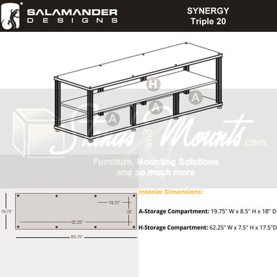 Salamander Designs Synergy Core Module Triple 20 SLC20W/A, AV cabinet storage compartment dimensions diagram