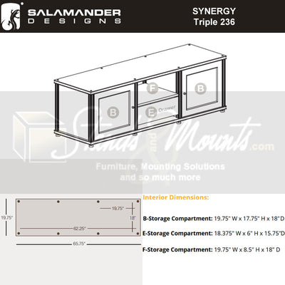 Salamander Designs Synergy 236 AV Cabinet SB236W/BG/B, triple-bay AV cabinet dimensions diagram