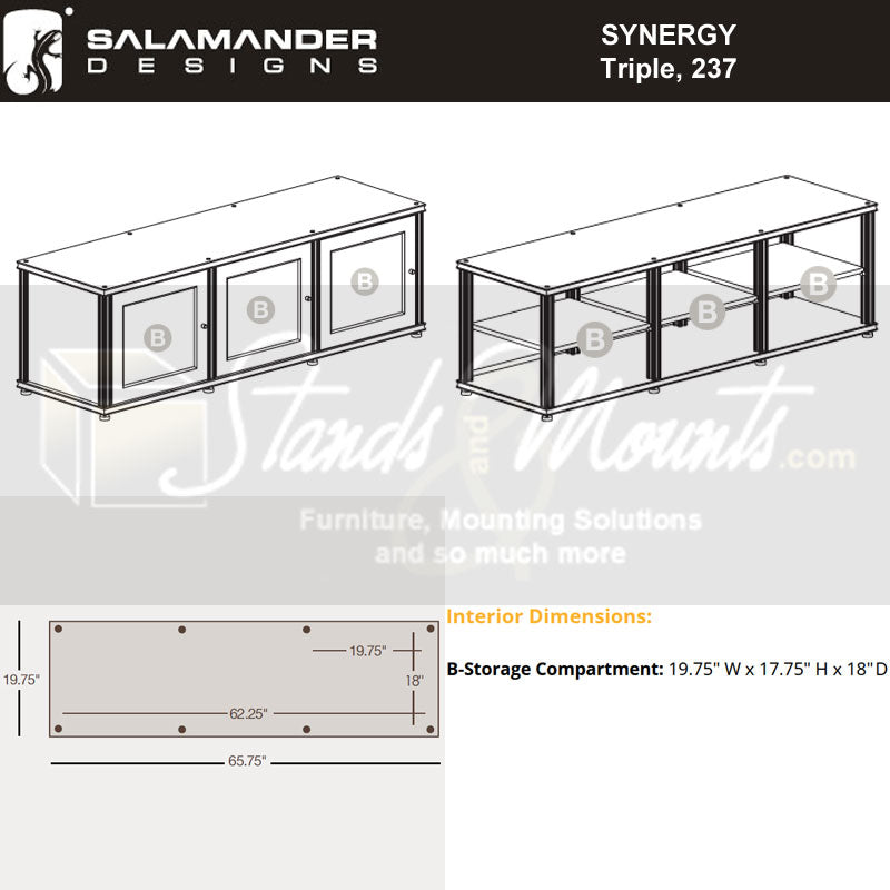Salamander Designs Synergy Core Module Triple 20 SL20W/B, AV cabinet storage dimensions diagram