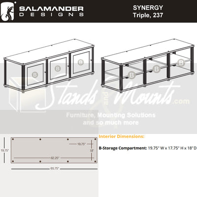 Salamander Designs Synergy Core Module Triple 20 SL20W/B, AV cabinet storage dimensions diagram