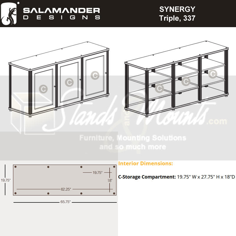 Salamander Designs Synergy Core Module Triple 30 SL30W/A, AV cabinet interior dimensions diagram