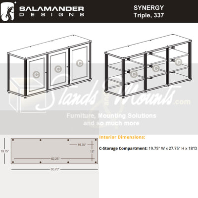 Salamander Designs Synergy Core Module Triple 30 SL30W/A, AV cabinet interior dimensions diagram