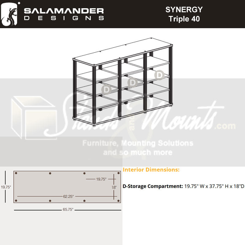 Salamander Designs Synergy Core Module Triple 40 SL40C/A, AV cabinet interior dimensions diagram