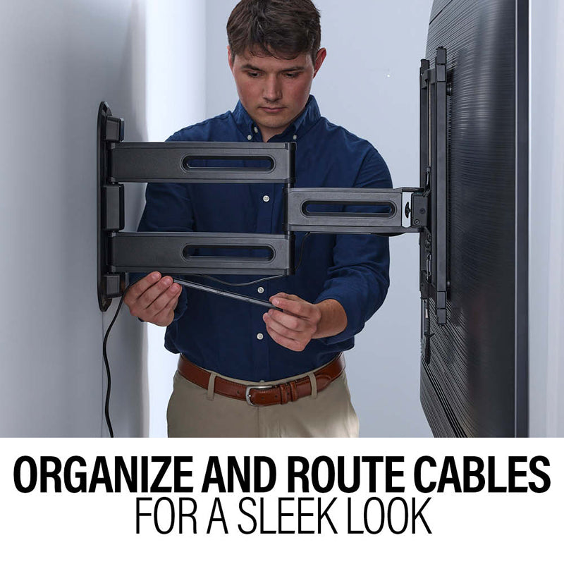 Sanus Medium Adv Full-Motion 4D + Shift TV Mount VMF822-B2, wall mount cable-routing installation detail