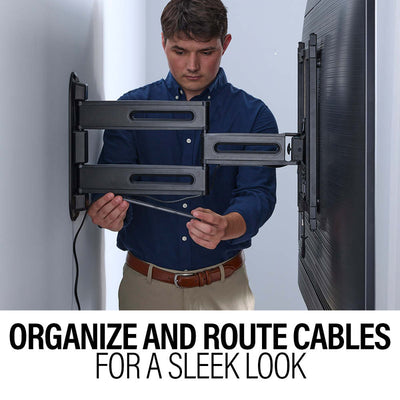Sanus Medium Adv Full-Motion 4D + Shift TV Mount VMF822-B2, wall mount cable-routing installation detail