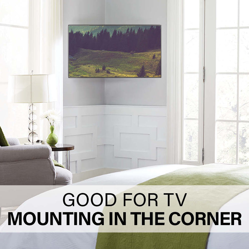 Sanus Medium Adv Full-Motion 4D + Shift TV Mount VMF822-B2, wall-mounted TV in room corner