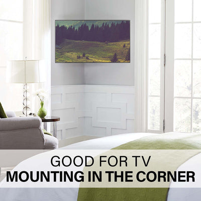 Sanus Medium Adv Full-Motion 4D + Shift TV Mount VMF822-B2, wall-mounted TV in room corner