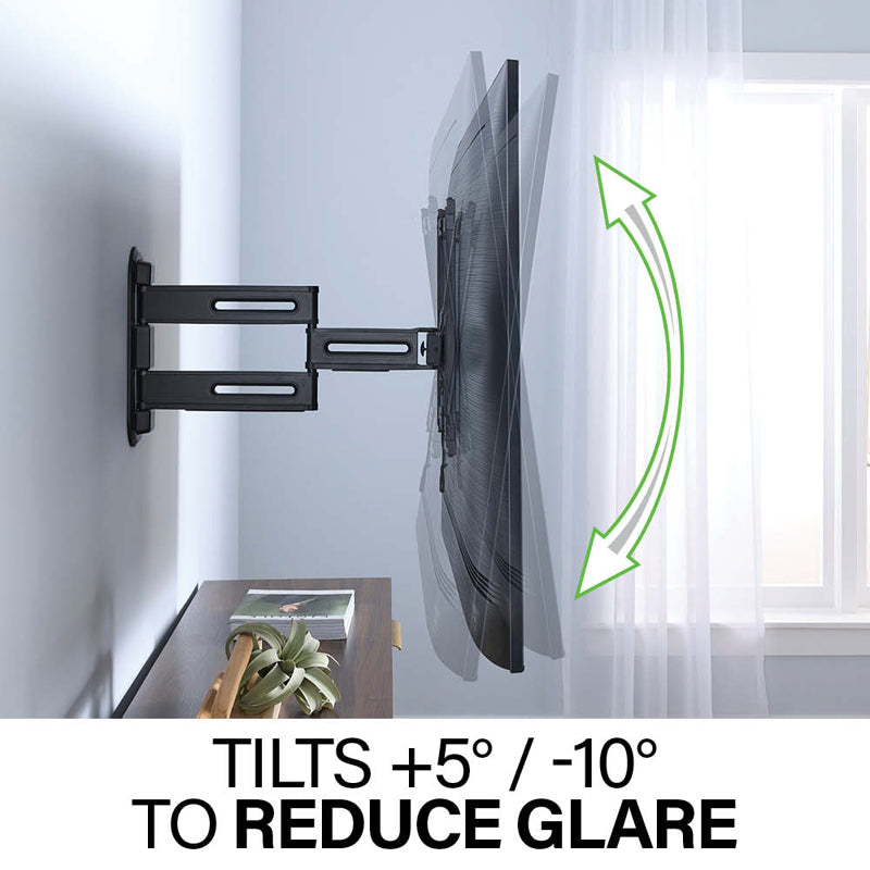 Sanus Medium Adv Full-Motion 4D + Shift TV Mount VMF822-B2, wall mount tilt-adjustment diagram