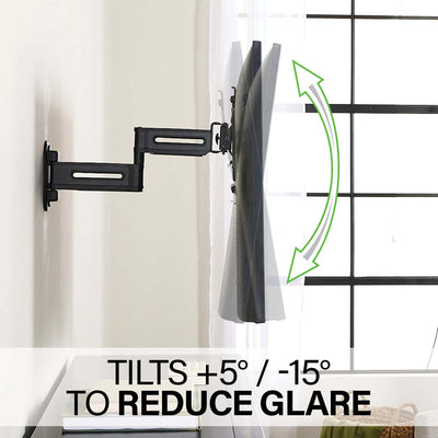 Sanus Small Adv Full-Motion 4D + Shift TV Mount VSF817-B2, wall-mounted television tilt-range feature