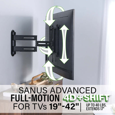 Sanus Small Adv Full-Motion 4D + Shift TV Mount VSF817-B2, full-motion wall mount with four-direction shift feature