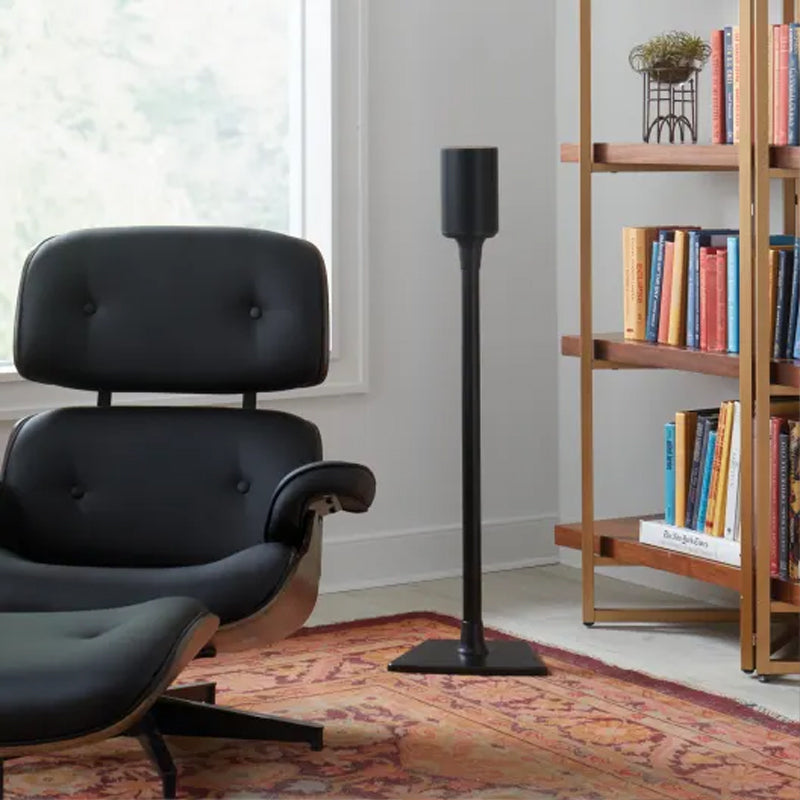 Sanus Fixed Speaker Stand WSSE11-B2, speaker floor stand installed beside a lounge chair