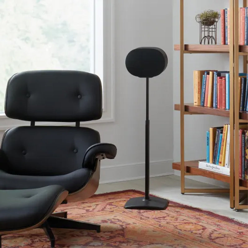 Sanus Height Adjust Speaker Stand WSSE3A1-B2, speaker floor stand installed in living room