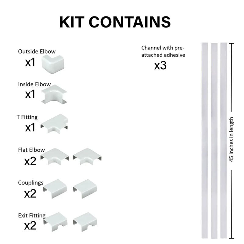 Sanus 10-Piece Cable Organization Kit CCS3KWH, paintable cable raceway kit contents