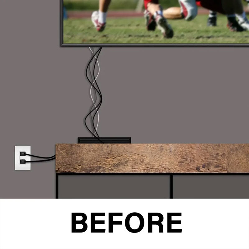 Sanus 10-Piece Cable Organization Kit CCS3KWH, visible TV cables before raceway installation