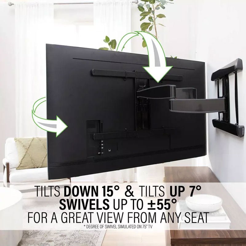 Sanus XL Advanced Full-Motion TV Wall Mount VXF830-B2, wall mount tilt and swivel range installed