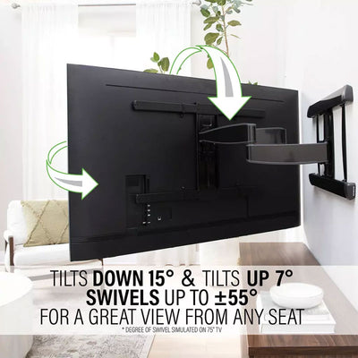 Sanus XL Advanced Full-Motion TV Wall Mount VXF830-B2, wall mount tilt and swivel range installed