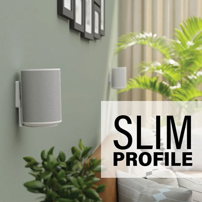 Sanus Fixed Speaker Wall Mount WSFME11-W2, speaker wall mount slim-profile installed view
