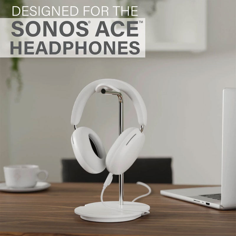 Sanus Wireless Sonos Ace Headphone Hanger WSHSH1-W2, white headphone stand in use