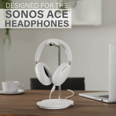 Sanus Wireless Sonos Ace Headphone Hanger WSHSH1-W2, white headphone stand in use
