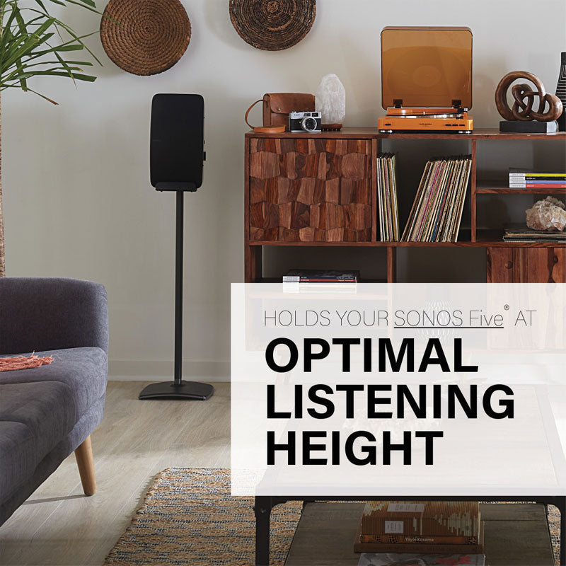 Sanus Fixed Speaker Stands WSS52-B2, speaker stand installed at optimal listening height