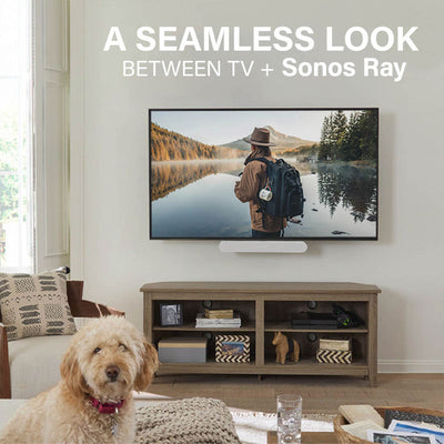 Sanus Soundbar TV Mount WSSAFM1-B2, soundbar installed beneath a wall-mounted TV