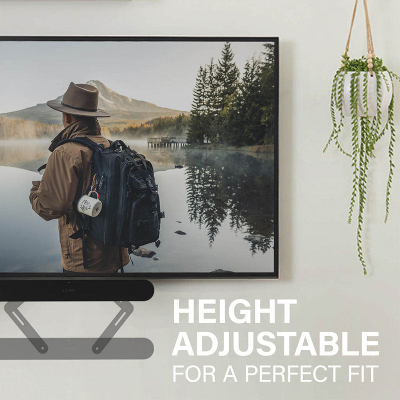Sanus Soundbar TV Mount WSSAFM1-B2, soundbar bracket height-adjustment diagram below a TV