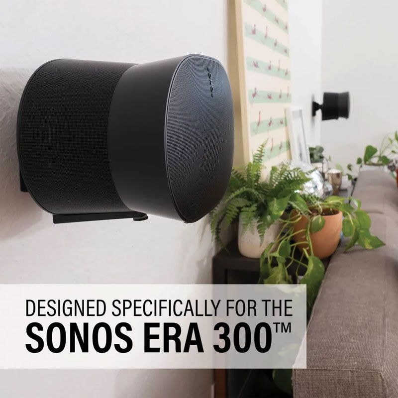 Sanus Adjustable Speaker Wall Mounts WSWME32-B2, speaker mounted on a wall in a side room view