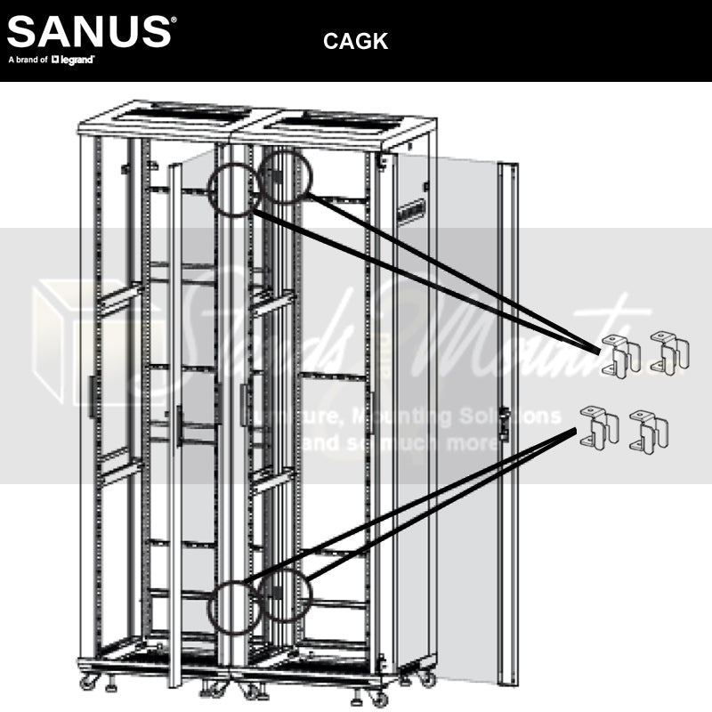 Sanus Rack Ganging Kit CAGK-B1, equipment rack cable-grommet diagram