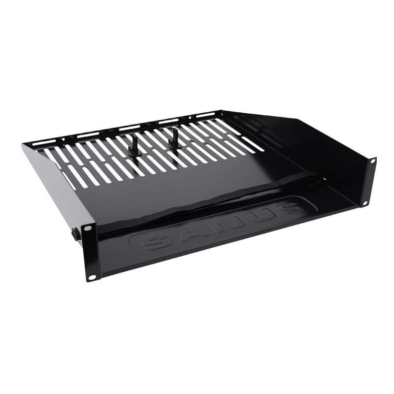 Sanus Vented Rack Utility Shelf CASH22-B1, vented rack shelf angled view
