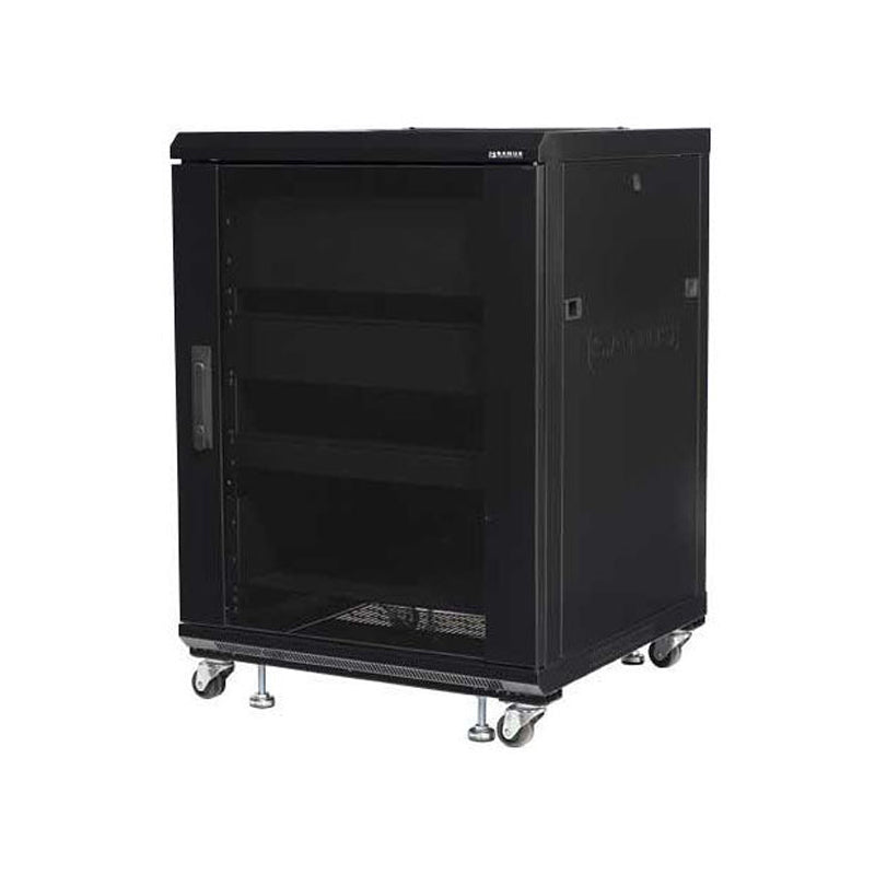 Sanus Component Series AV Rack CFR2115-B1, rolling equipment rack front perspective