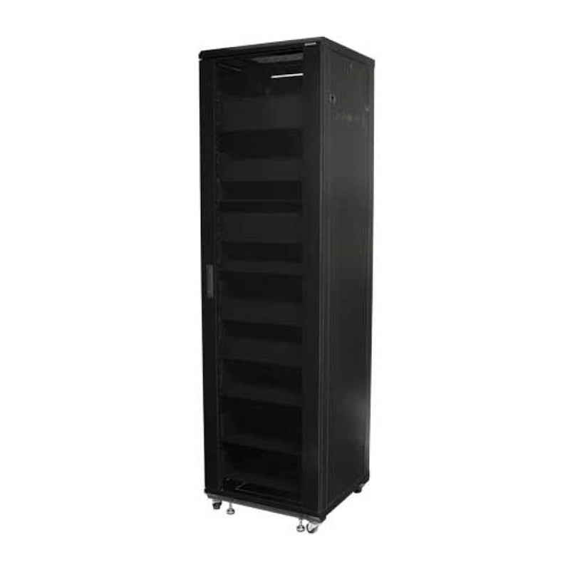 Sanus Component Series AV Rack CFR2144-B1, AV equipment rack front three-quarter view