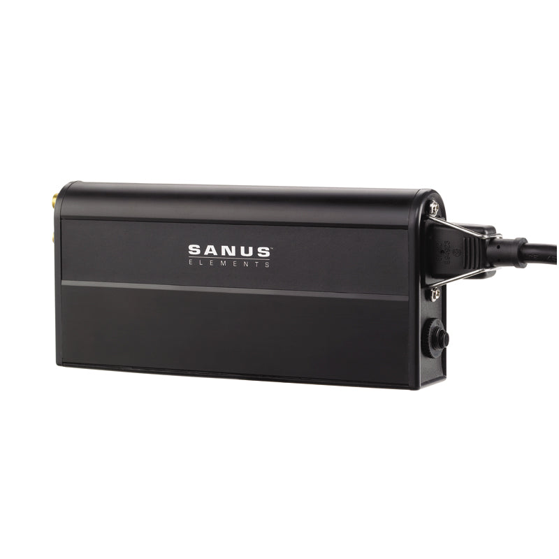 Sanus Flat Panel HD Power Conditioner and Surge Protector, ELM205-B1, coax and Ethernet surge protector side view