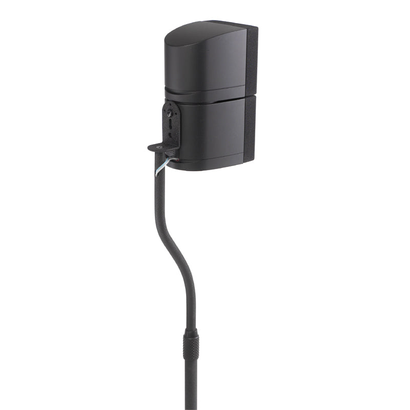 Sanus Adjustable Height Satellite Speaker Stands HTB3-B1, speaker floor stand installed rear view