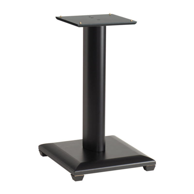 Sanus Natural Foundations Wood Speaker Stands NF18B, black speaker stand front perspective