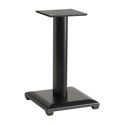 Sanus Natural Foundations Wood Speaker Stands NF18B, black speaker stand front perspective