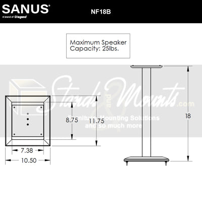 Sanus Natural Foundations Wood Speaker Stands NF18B, speaker stand dimensions diagram