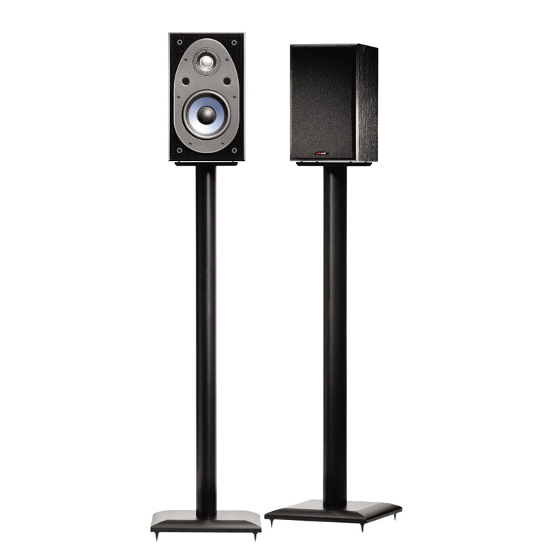 Sanus Natural Foundations Wood Speaker Stands NF36B, pair of black floor speaker stands