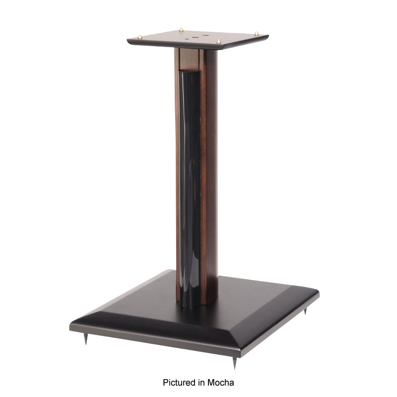 Sanus Natural Foundations Wood Speaker Stands NF36B, mocha speaker stand front perspective