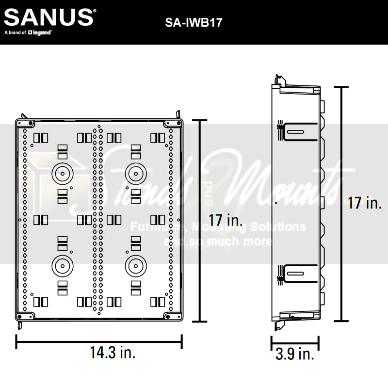 Sanus TV Media In-Wall Box SA-IWB17-W1, in-wall media box dimensions diagram