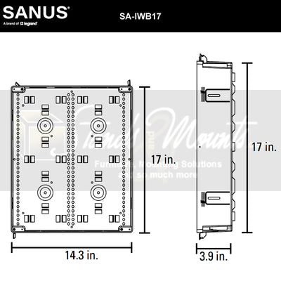 Sanus TV Media In-Wall Box SA-IWB17-W1, in-wall media box dimensions diagram