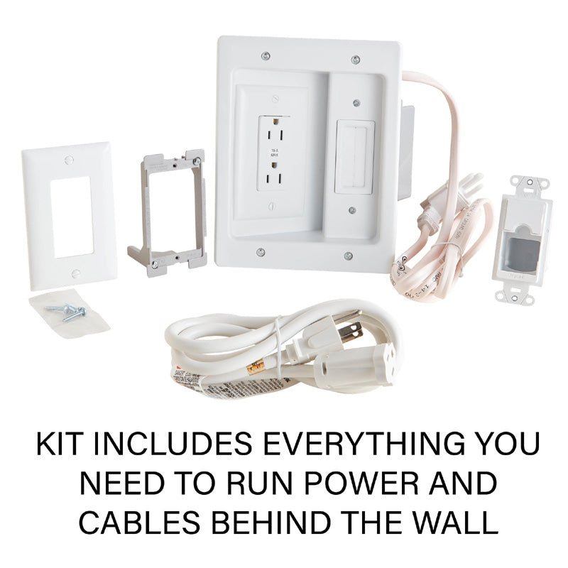 Sanus In-Wall TV Power and Cable Management Kit SA-IWP1-W1, in-wall power and cable management kit components