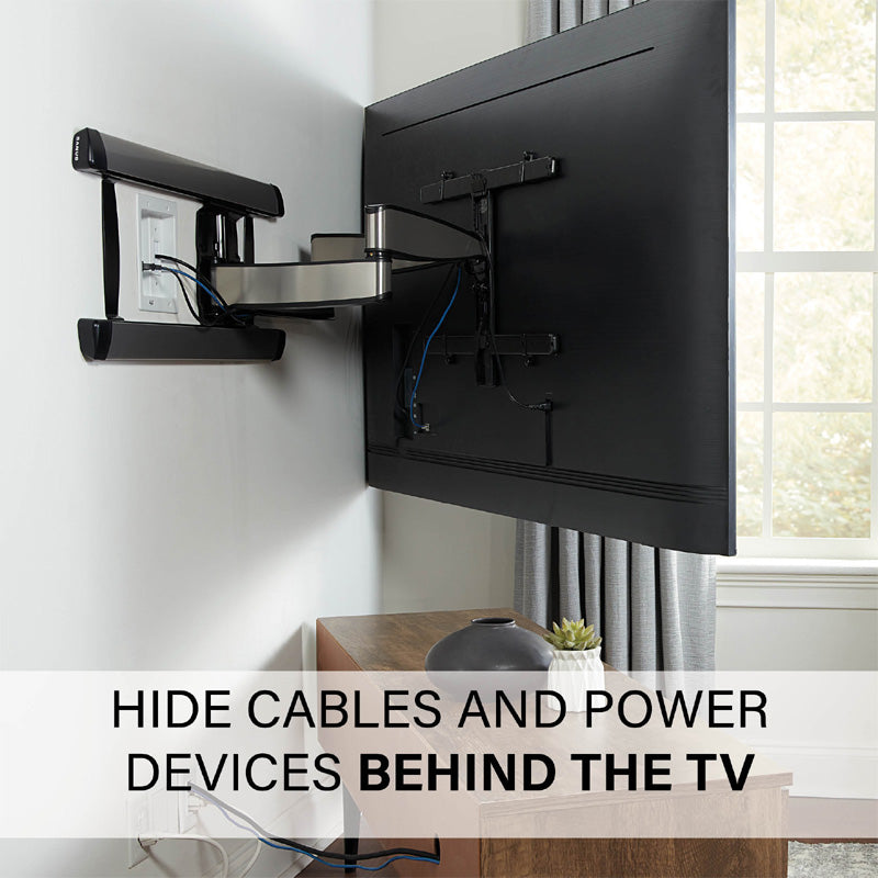 Sanus In-Wall TV Power and Cable Management Kit SA-IWP1-W1, in-wall cable management installed behind TV