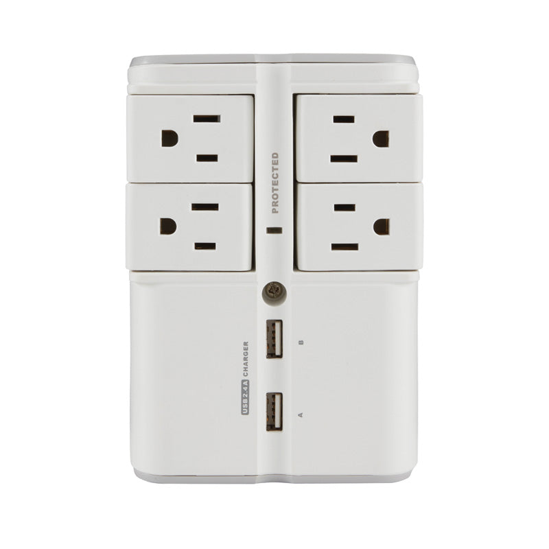 Sanus Surge Protector (4 Pivoting Outlets, 2 USB, On-Wall) SA-OWSP42-W1